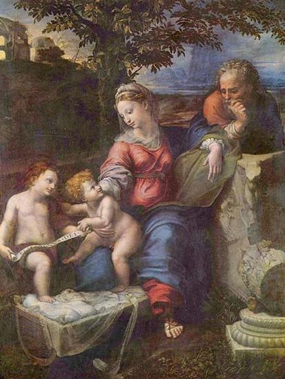 RAFFAELLO Sanzio Hl. Familie unter der Eiche, mit Johannes dem Taufer